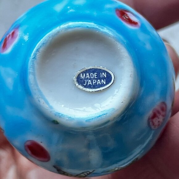 Miniature Japan Porcelain Vases Set Of 2 Yellow & Blue Floral Design vintage - Picture 10 of 13